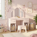 Toeletta per Bambini 3+ Anni 79,5x33x90,7 cm con Sgabello Specchi Cassetti e Armadietti in MDF Rosa      