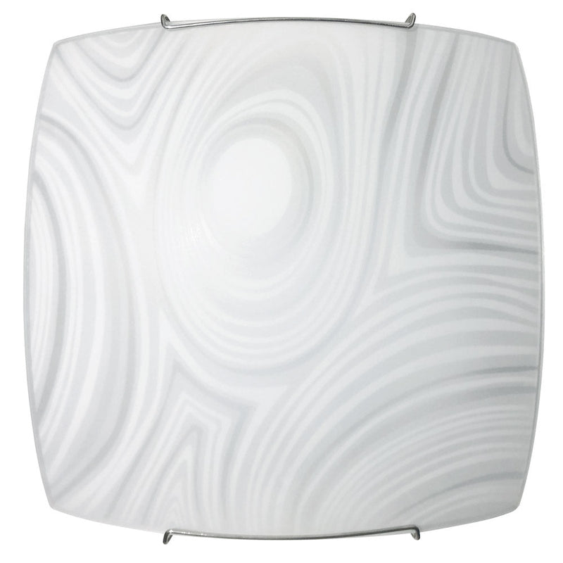 Plafoniera 1xE27 Ganci Cromo Vetro Lastra Bianco Decorato Fantasia E-Energy Martina