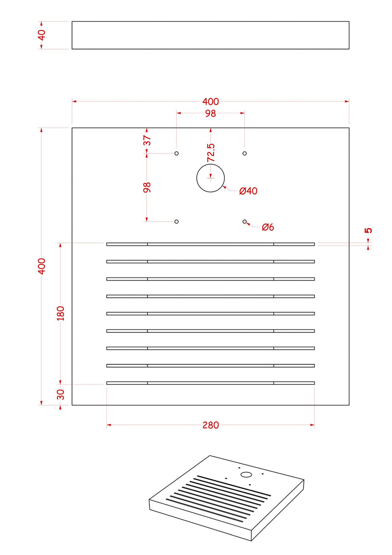 Base Quadrata 40x40x4 cm per Fontane con Ghiera Grande in Cemento Belfer 42/BSE/7 Grigio