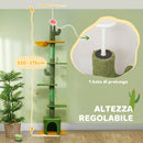 Albero Tiragraffi per Gatti 5 kg a Soffitto Alto 230-275 cm con Amaca Casetta Piattaforme in Tessuto Teddy e Sisal Verde      