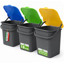 Set 3 Pattumiere 18 L con Apertura Push 32x29x34 cm per Raccolta Differenziata in Plastica Grigio Antracite      