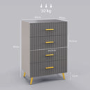 Cassettiera 4 Cassetti Design Moderno 60x40x90 cm in Legno e Alluminio Oro e Grigio Scuro 