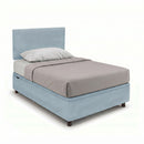 Letto 1 Piazza e Mezza Contenitore Imbottito Microfibra Azzurro Boxmax Testata Flat Varie Misure