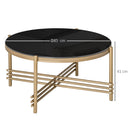 Tavolino da Caffè con Piano in Vetro Temperato Ø85x41 cm Base in Metallo Nero e Oro