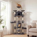 Albero Tiragraffi per Gatti 60x60x200 cm con Casette e Amache in Peluche e Sisal Grigio Scuro      