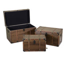 Set 4 Baule in legno e Similpelle marrone rettangolare 