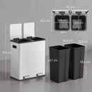 Pattumiera a Pedale 2x30 L 59,1x36,5x62,7 cm con Secchi Estraibili e Chiusura Ammortizzata in Acciaio Inox e PP Argento      