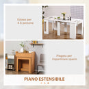 Tavolo da Pranzo Pieghevole  6 Persone 180x85x75 cm in Truciolato e Acciaio Bianco