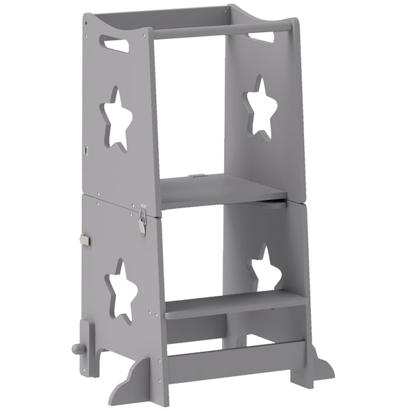 Scala Montessori Convertibile  60x44.5x86 cm in Set Tavolo e Sedie con Barra di Sicurezza in Legno Grigio acquista