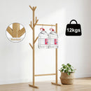 Stand Appendiabiti in Bambù 65x40x132-170 cm con 8 Ganci e Barra Portata 120 kg Quercia      