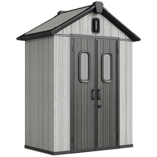 sconto Capanno Box da Giardino 160x98x217 cm Doppie Porte Bloccabili in Plastica Grigio