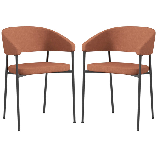 acquista Set 2 Sedie da Pranzo Imbottite e Monoblocco 59x56x78 cm in Tessuto Effetto Lino e Acciaio Arancione