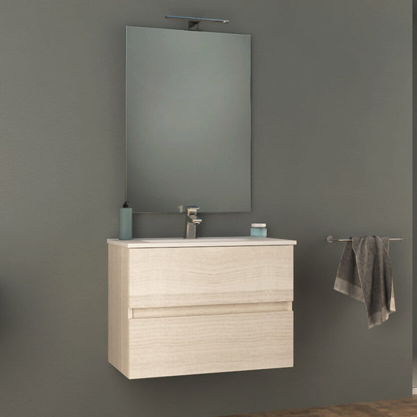 acquista Badezimmer-Hängeschrank 74 cm Tavassi Giove Rovere Bianco Waschbecken und Spiegel