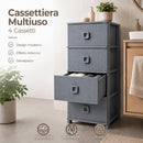 Cassettiera 37x37,5x80 cm Pratika Kool Multiuso con 4 Cassetti in Plastica Grigio      