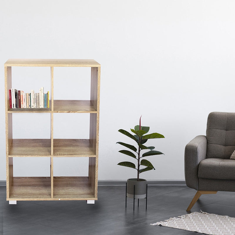 Libreria in legno 60x24xH99 cm a caselle con 6 ripiani dotata di piedini Rovere