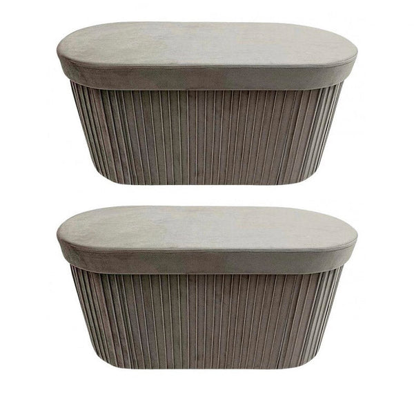 Set 2 Pouf Contenitore 76x38x38 cm Jocelyn in Velluto Beige prezzo