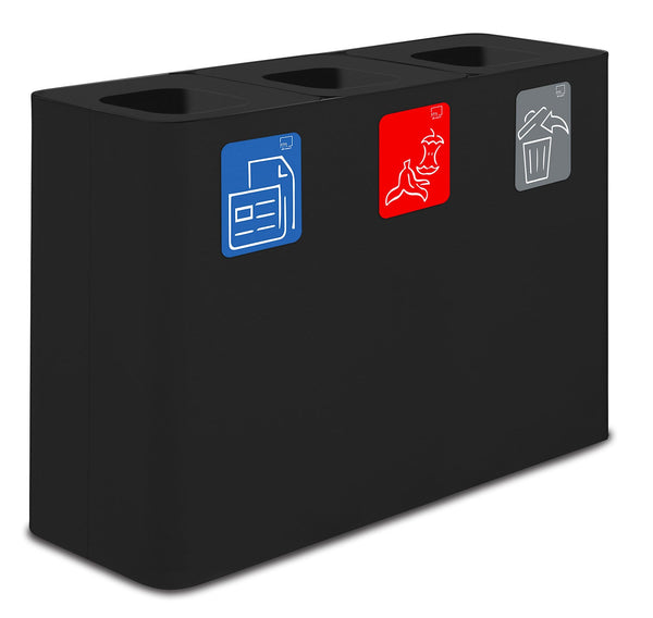 prezzo Pattumiera Sistema di Raccolta Rifiuti 115x38xh80 cm in Acciaio 3 Scomparti Nero