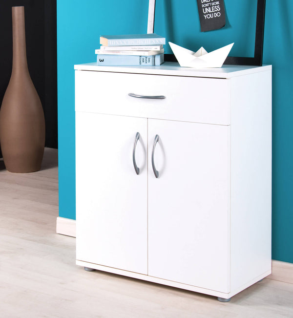 Schrank 2 Türen 1 Schublade aus Fumer Penny White Spanplatte sconto