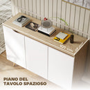 Credenza Moderna 107x35x76,5 cm a 3 Ante con 3 Ripiani Regolabili e 5 Gambe in Legno Bianco e Rovere      