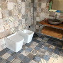 Coppia di Sanitari WC e Bidet a Terra Filo Muro in Ceramica 36,5x56,5x41cm Bianco