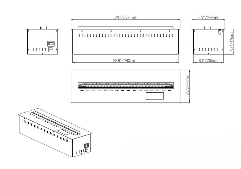 Bruciatore Camino Elettrico a Vapore Acqueo 3D Smart App Inserto Da Incasso 75 Pro-Line      