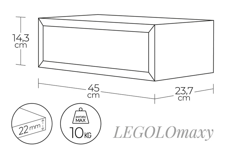 Mensola da Parete 1 Cassetto 45x13,4x23,7 cm in Fibra di Legno Lego Maxi Rovere Scuro