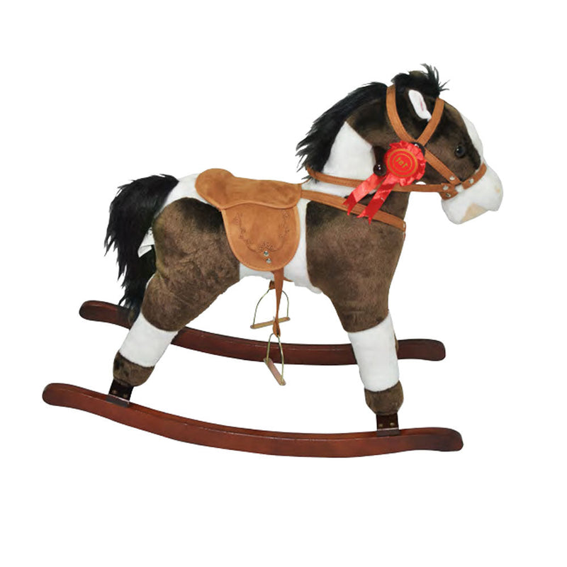 Cavallo a Dondolo Arthu in Peluche e Legno con Ruote e suoni per Bambini Marrone Beige