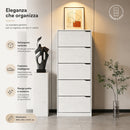 Scarpiera Salvaspazio a 5 Ripiani 63x24x170 cm con Maniglia Scomparsa in Melamina Bianco      