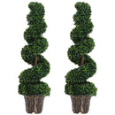 Set 2 Piante Artificiali di Bosso Ø32x120 cm a Spirale per Interni ed Esterni con Vaso Verde      