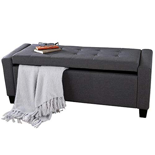 Cassapanca Pouf Contenitore Panca Fondoletto 110x40x40 cm in Tessuto Grigio Scuro acquista