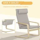 Poltrona Relax con Pouf 67x69x100 cm Cuscino Poggiatesta in Tessuto Effetto Lino Grigio