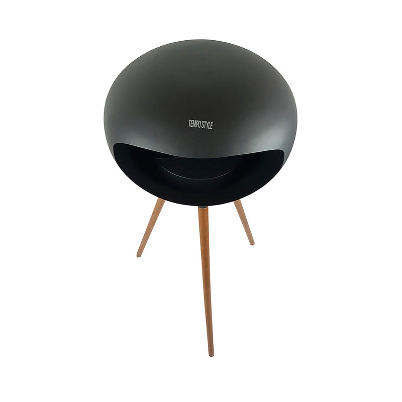 Camino a Bioetanolo da Pavimento Ø50x74 cm SICILY in Stile Nordico in Metallo Nero e Gambe in Legno Rovere