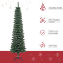 Albero di Natale Innevato Slim Ø48x165 cm con 443 Rami e Base Rimovibile Pieghevole in PVC e Metallo Verde      
