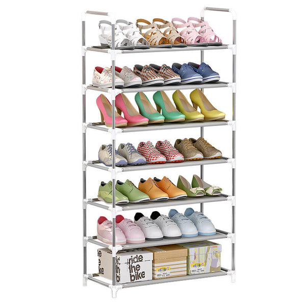 Schuhregal 7 Ablagen 60 x 30 x 125 cm aus Metall und Vliesstoff Todd Silber/Grau sconto