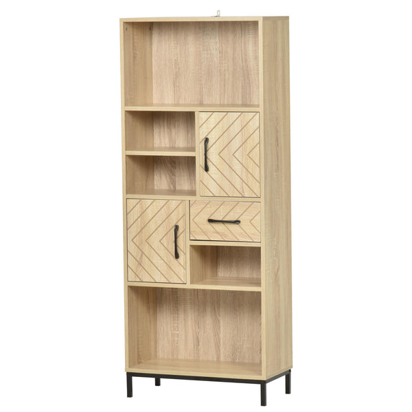 60x30x150 cm Bücherregal mit Holztüren und Schubladen prezzo