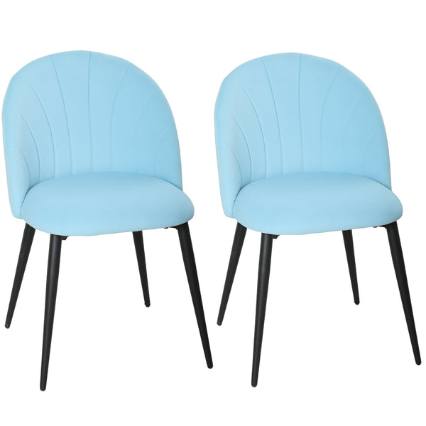 Set 2 Sedie da Pranzo Imbottite 52x55x79 cm con Schienale a Conchiglia in Velluto Azzurro acquista
