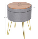 Pouf Contenitore 2 in 1 36x36x45 cm in Metallo Oro e Tessuto Grigio