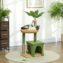 Albero Tiragraffi per Gatti con Casetta Lettino e Palline  44x30x98 cm Verde e Marrone  