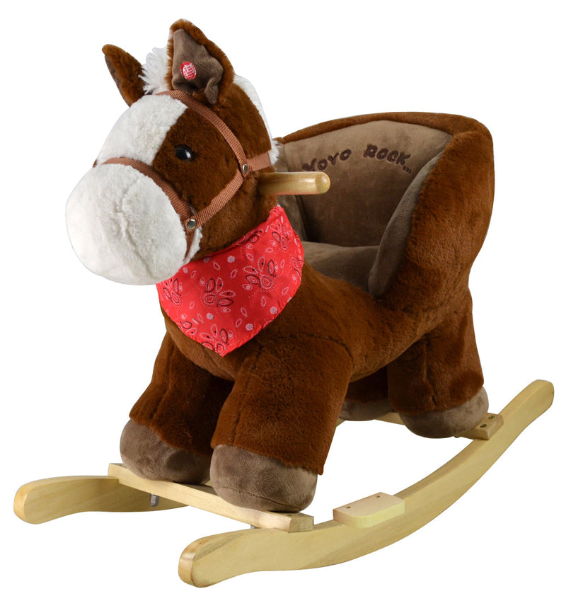 Cavallo a Dondolo per Bambini in Legno e Peluche Pony con Suoni 