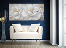 Dipinto su Tela Bianco/Oro Flower 140x3,7x70 cm in Legno di Pino e Canvas Multicolor