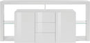 Credenza con 2 Ante 3 Cassetti e Ripiani in Vetro a Giorno 180x40x80 cm Essential 2A 3C Bianco Lucido  