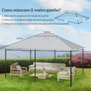 Tetto di Ricambio 4x3 m per Gazebo Anti UV con Presa d'Aria in Poliestere Grigio Chiaro      