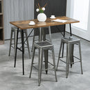 Set 4 Sgabelli Bar Impilabili con Poggiapiedi Stile Industriale 43x43x76 cm in Acciaio Argento      
