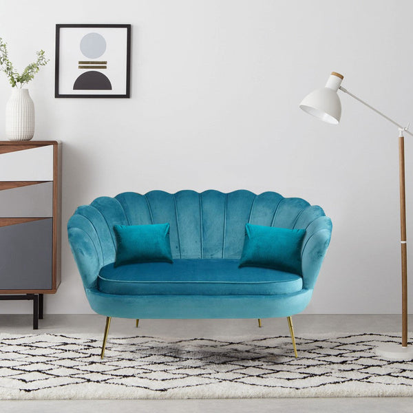 sconto Wohnzimmersofa 122x73x78 cm 2 Sitze in Samtschale Sitz Lola Blau