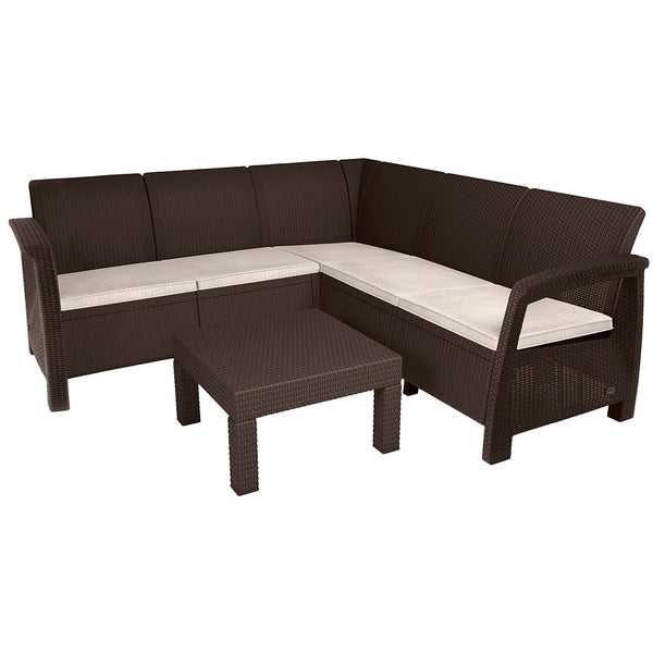 prezzo Garten-Lounge-Set aus Kunstharz-6-Sitzer-Sofa und braunem Couchtisch