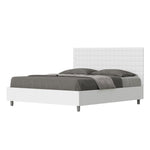 Letto Matrimoniale con Rete e Contenitore Alzata Comoda Struttura Bianco Frassico e Testata in Similpelle Burmy Bianco Varie Misure