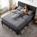 Letto Matrimoniale 164x208x107-112 cm con Testiera Regolabile in Tessuto Effetto Lino Nero      