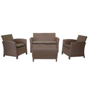 Set Salotto da Giardino Tavolino Baule Divano 2 Sedie in Polyrattan con Cuscini Tulsa Natural