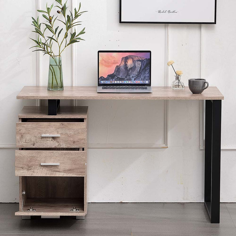 Scrivania con Cassettiera Tavolo Porta Pc Computer Acciaio Legno Ufficio Quercia
