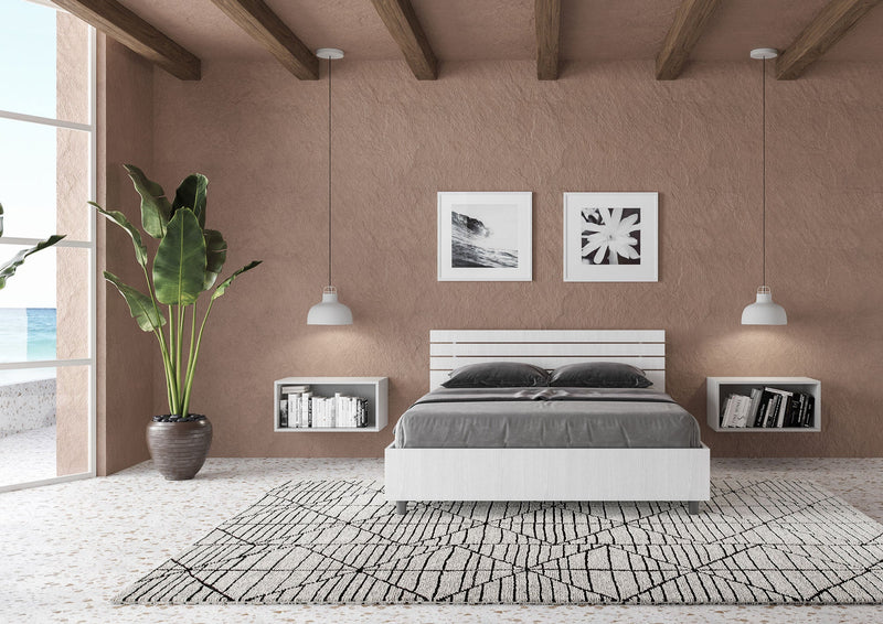 Letto Matrimoniale Francese Ankel Testata Doghe Dritta  Bianco Frassino Varie Misure